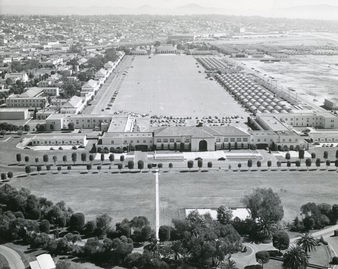 Aerial photo of the Marine Corps Recruit Depot in San Diego in 1958
