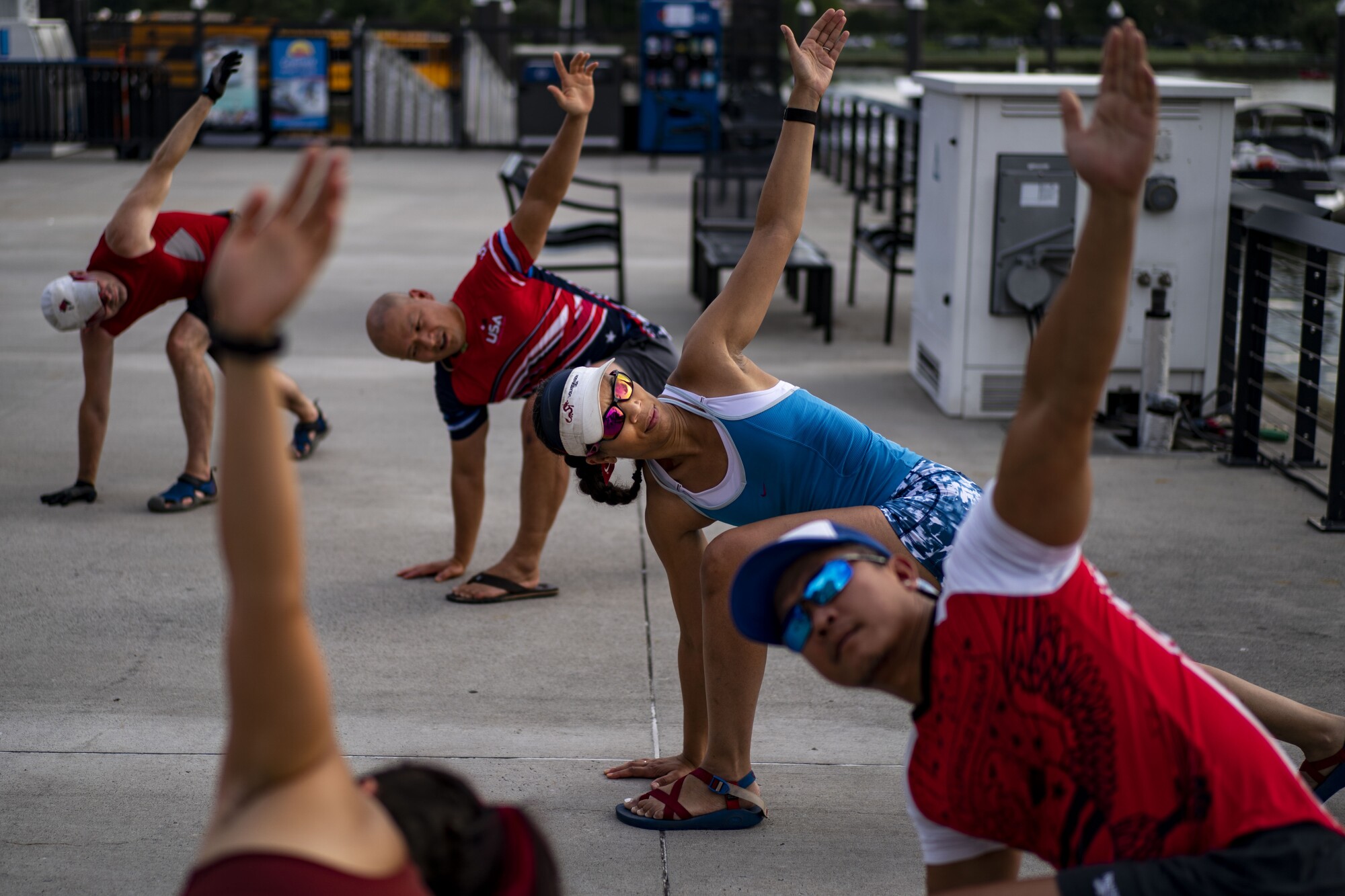 The DC Dragon Boat Club stretch before practice.
