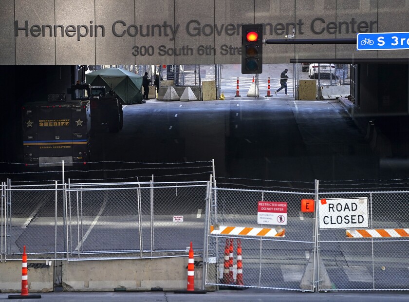 A tunnel is blocked off in downtown Minneapolis