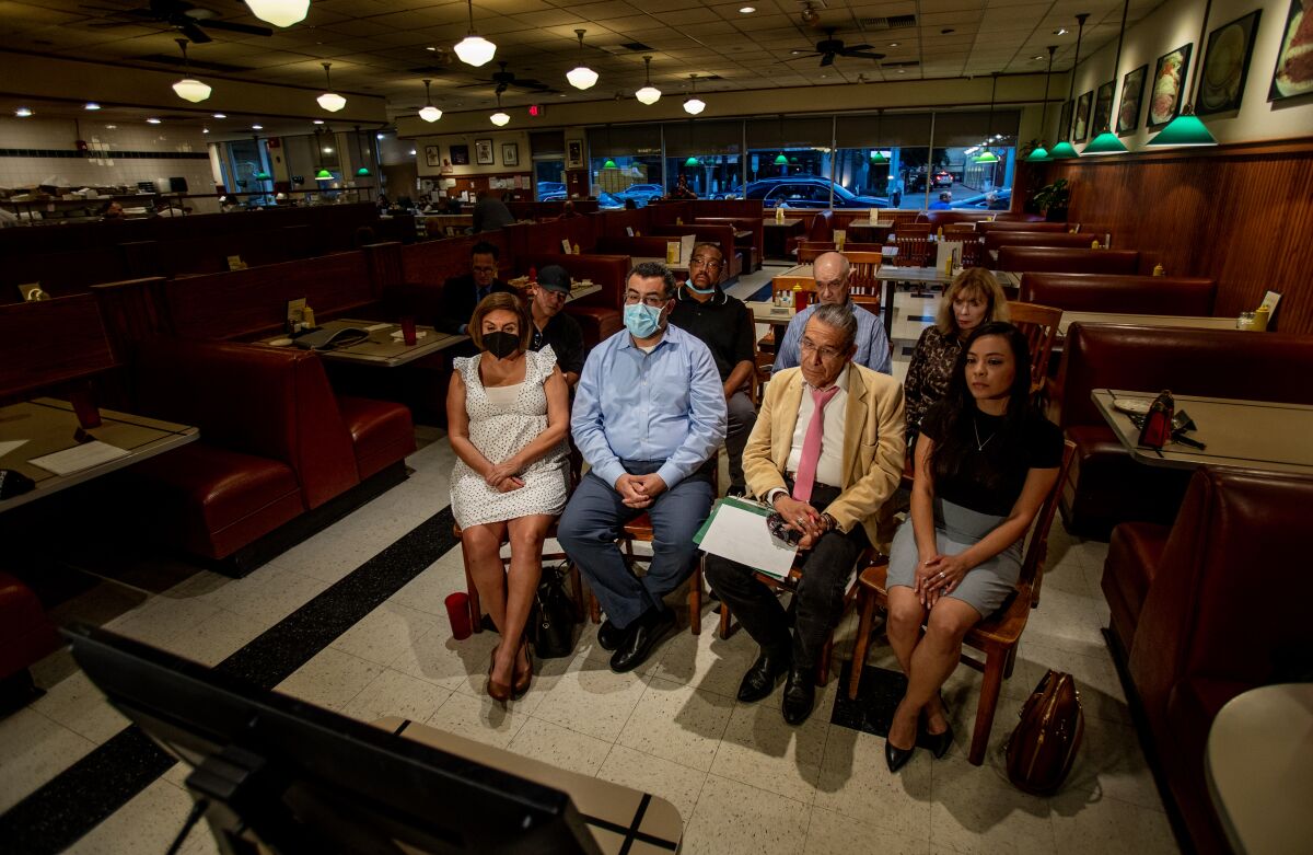 Residents of the San Fernando Valley listen and participate in one of four town halls around Los Angeles.