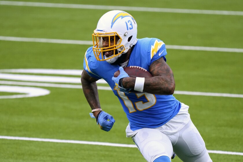 Chargers wide receiver Keenan Allen runs with the ball during a win over the Jacksonville Jaguars on Oct. 25.