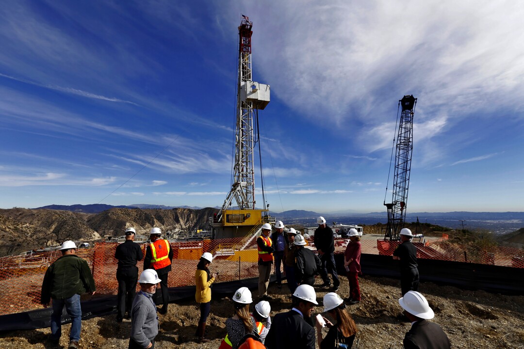 Mayor Eric Garcetti and Southern California Gas Co. officials visit the Aliso Canyon facility in Porter Ranch.