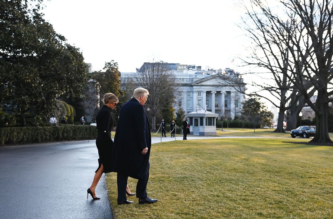 President Trump and First Lady Melania Trump make their way to Marine One as they depart the White House