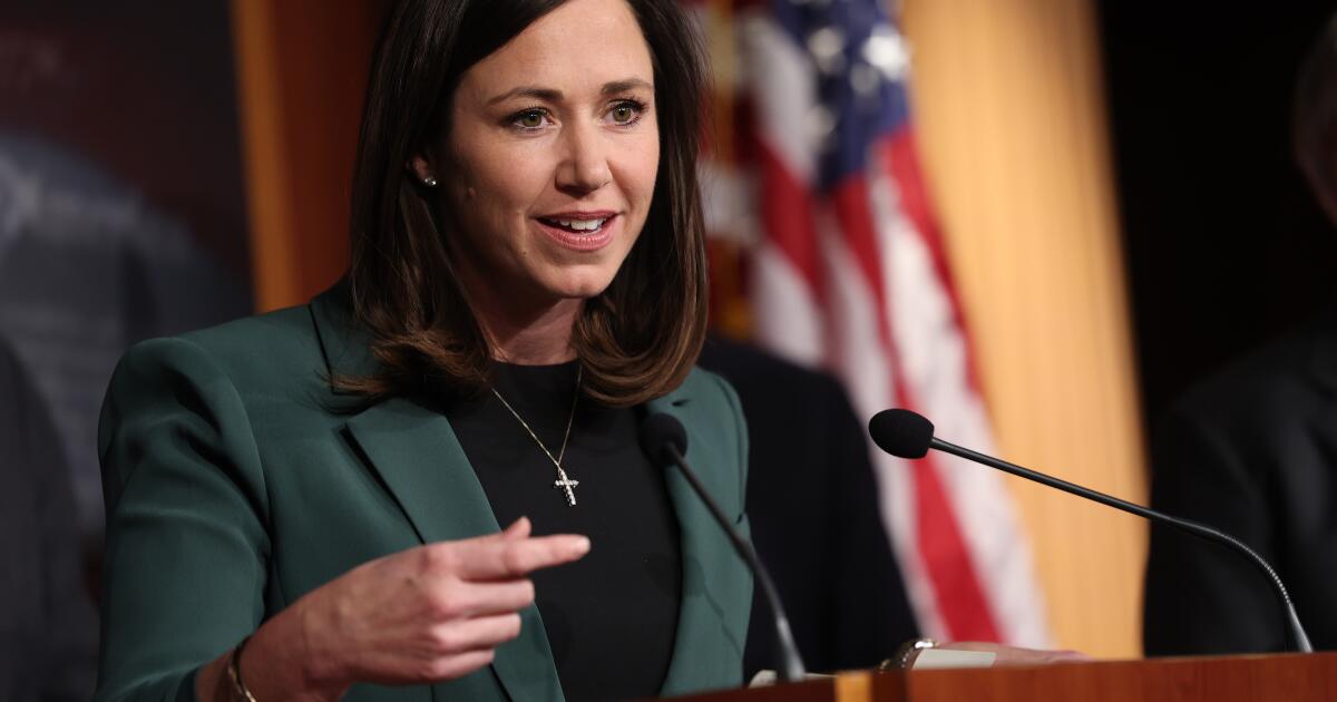 Sen. Katie Britt speaks at a press conference on border security at the U.S. Capitol on December 07, 2023 in Washington, DC.