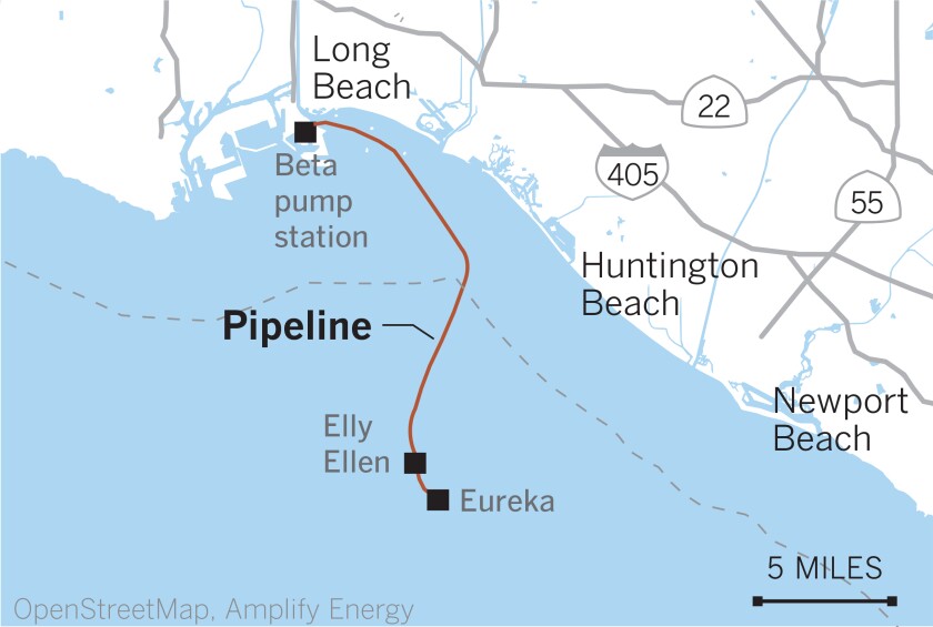 What caused the massive oil spill off Huntington Beach? Here is what we know 2 Map showing platforms Elly and Eureka off the Huntington Beach coast.