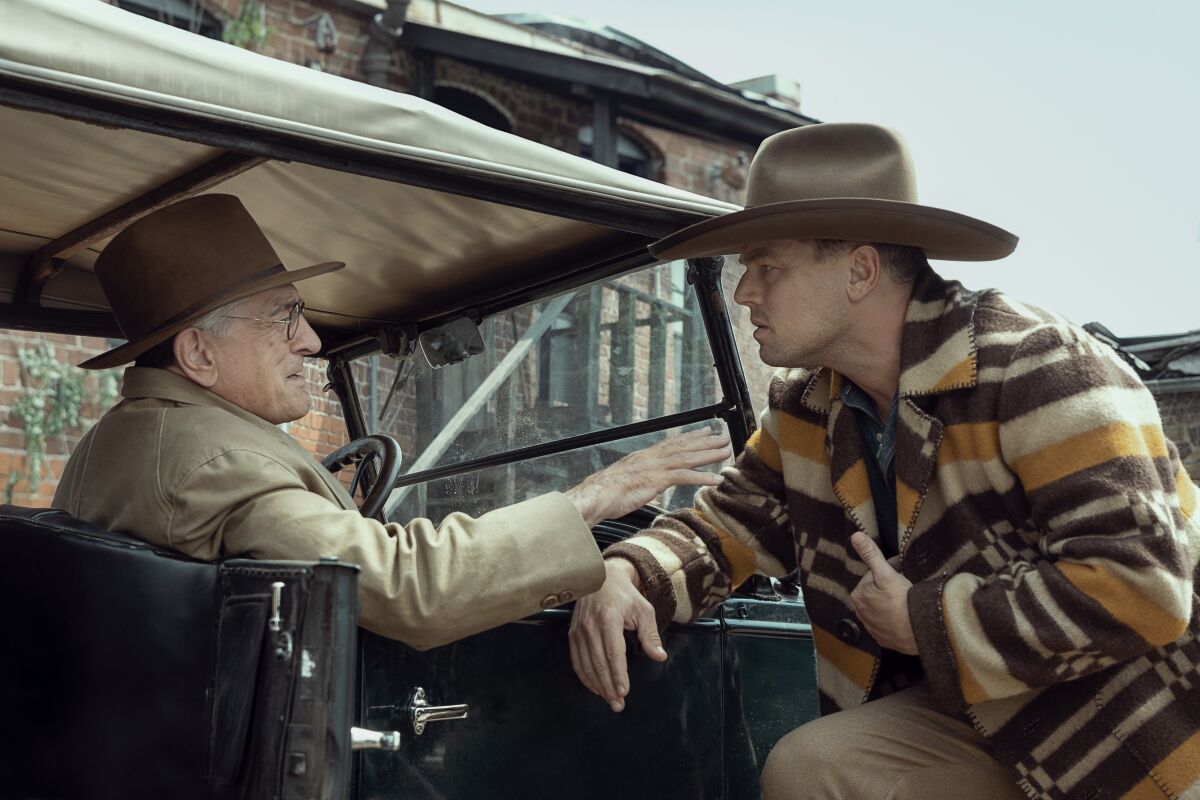 Robert De Niro and Leonardo DiCaprio in a scene from "Killers of the Flower Moon."