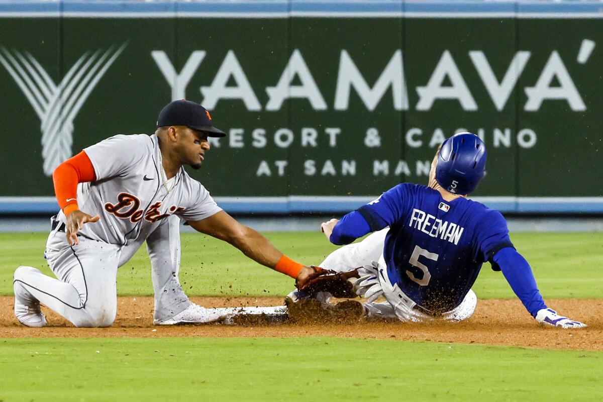 Freddie Freeman slides in to steal second base.