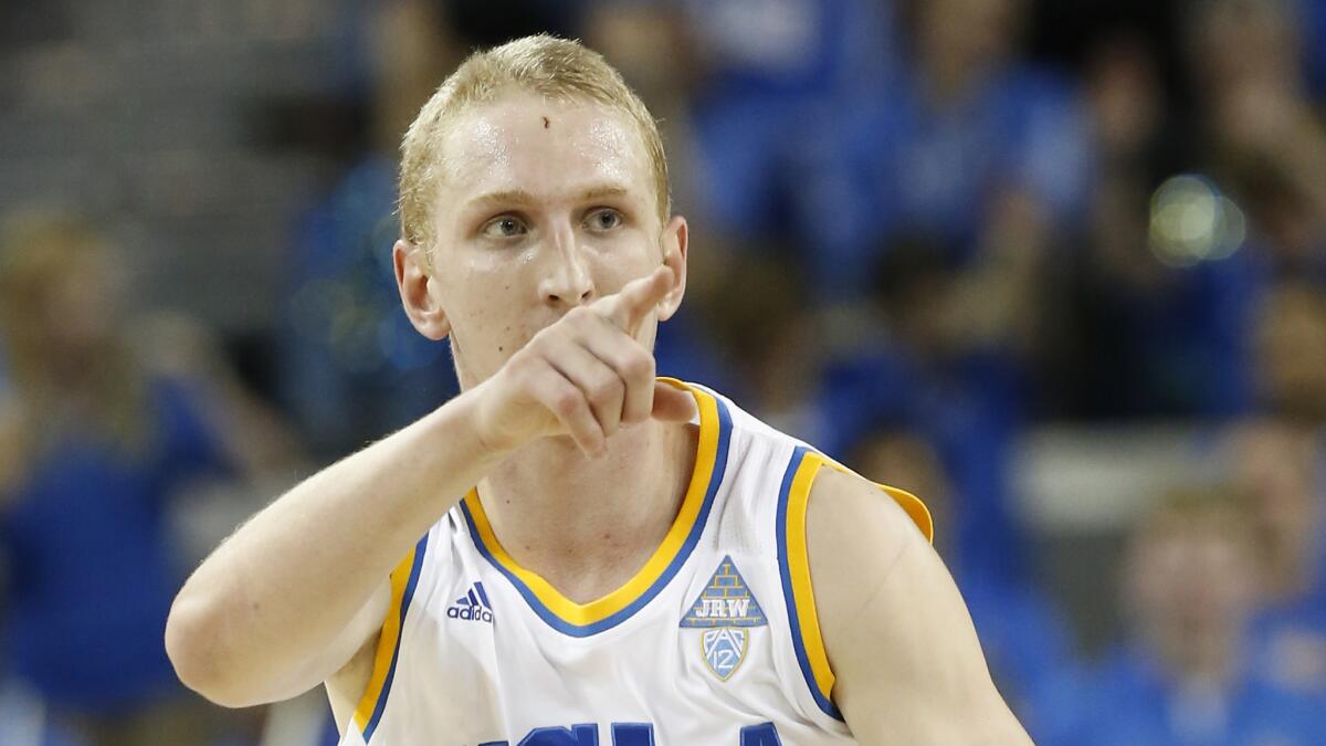 UCLA center Thomas Welsh gestures during a win over Nicholls State on Nov. 20.