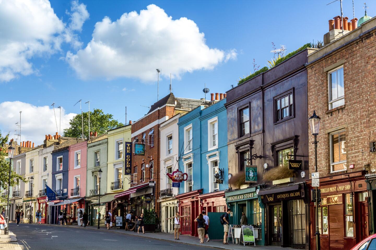 Portobello Road Market at Notting Hill, where scenes from the 1999 romantic comedy “Notting Hill” were shot.