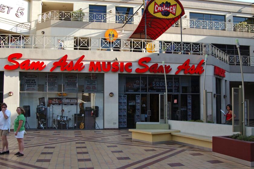 LOS ANGELES, CA - JULY 16: Exterior of Sam Ash Music store is seen on July 16, 2004 in Los Angeles, California. (Photo by Bauer-Griffin/GC Images)