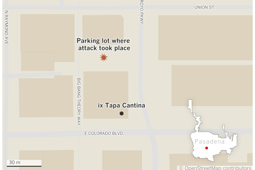 A locator map showing the bar where the victims left and the parking lot where the attack reportedly occurred.