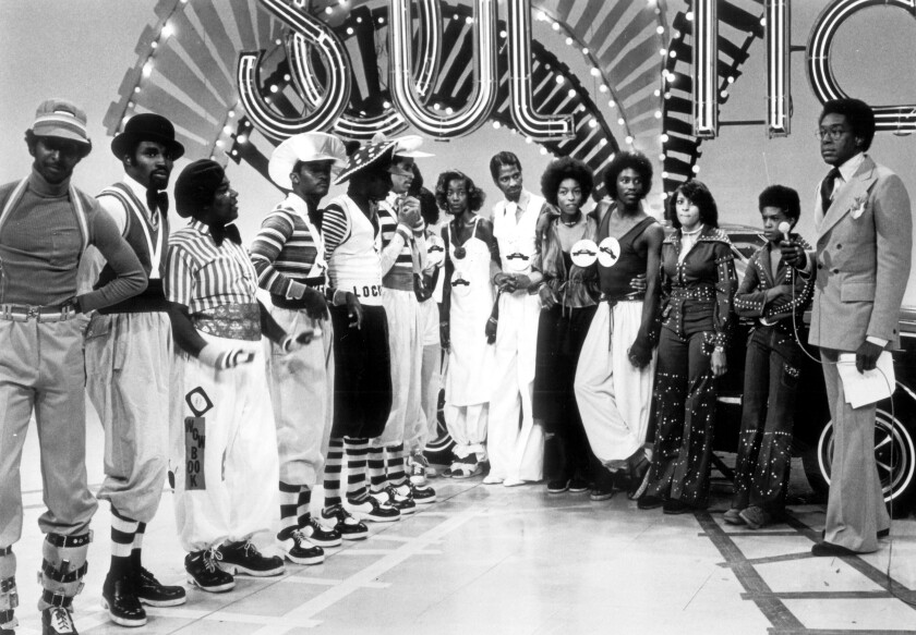 A new "Soul Train" musical will tell the story of Don Cornelius (far right), pictured on a 1975 episode with David Ruffin, the Lockers, 9th Creation and Shirley Brown.