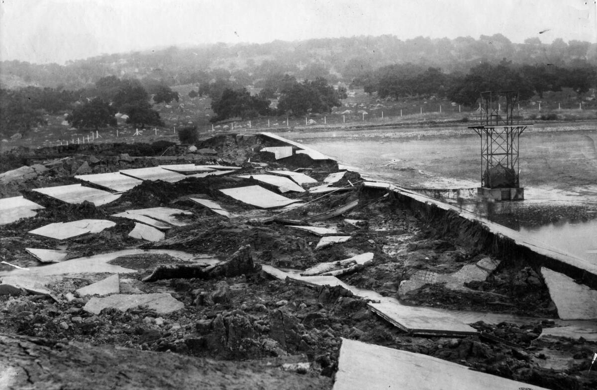 June 30, 1925: Ruins of the Sheffield Dam three miles east of Santa Barbara following the June 29, 1925, earthquake.