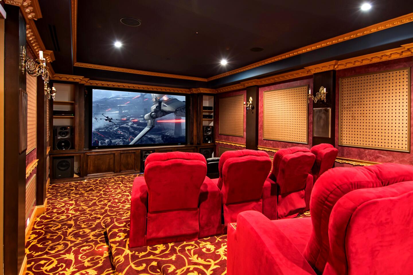 The mansion has a movie theater.