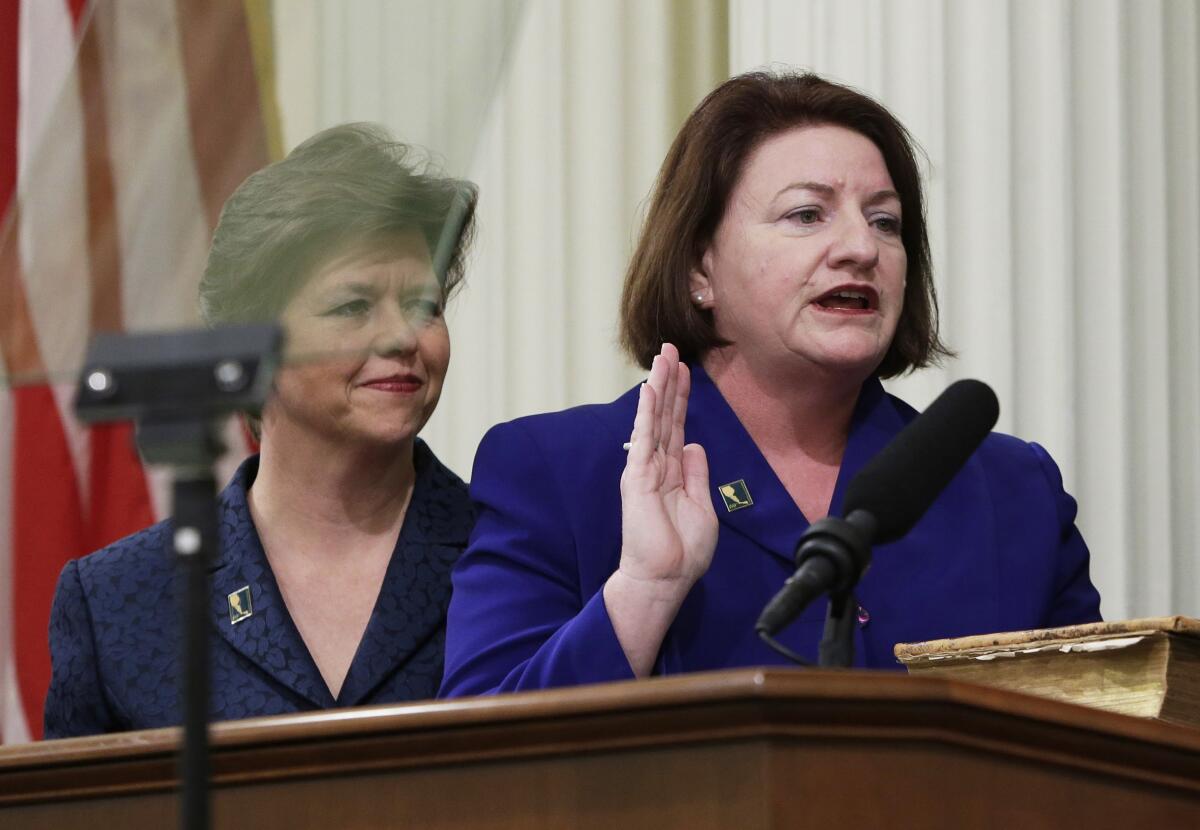 In 2014, Toni Atkins was sworn in as California Assembly speaker with her wife Jennifer LeSar by her side.