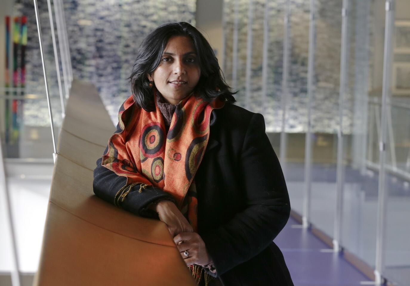 Socialist Alternative party candidate Kshama Sawant outside Seattle City Council chambers, a day before the election in which she unseated a longtime incumbent.