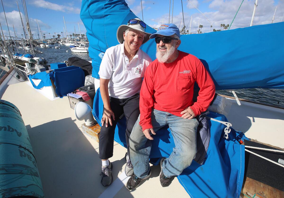 Mike and Jessie Fleming on their live-aboard vessel in Newport Harbor in Newport Beach.