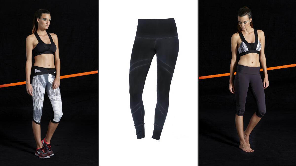 Designed and manufactured in Los Angeles, new stylish activewear line Vimmia. In center, X Impact Pant legging features the Los Angeles company's new performance- and skin-enhancing fabric, $172, at carbon38.com