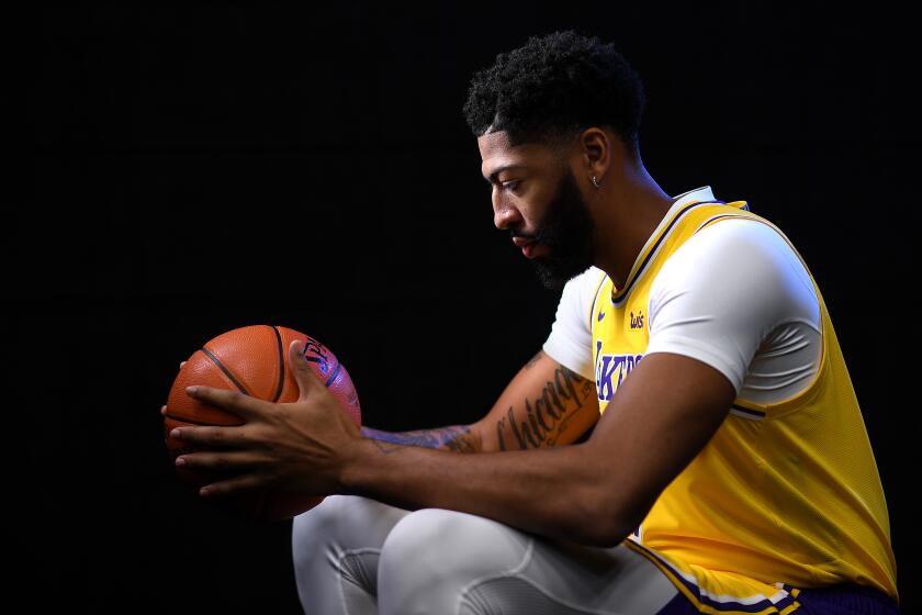 EL SEGUNDO, CALIFORNIA SEPTEMBER 27, 2019-Lakers Anthony Davis during media day in El Segundo Friday. (Wally Skalij/Los Angeles Times)