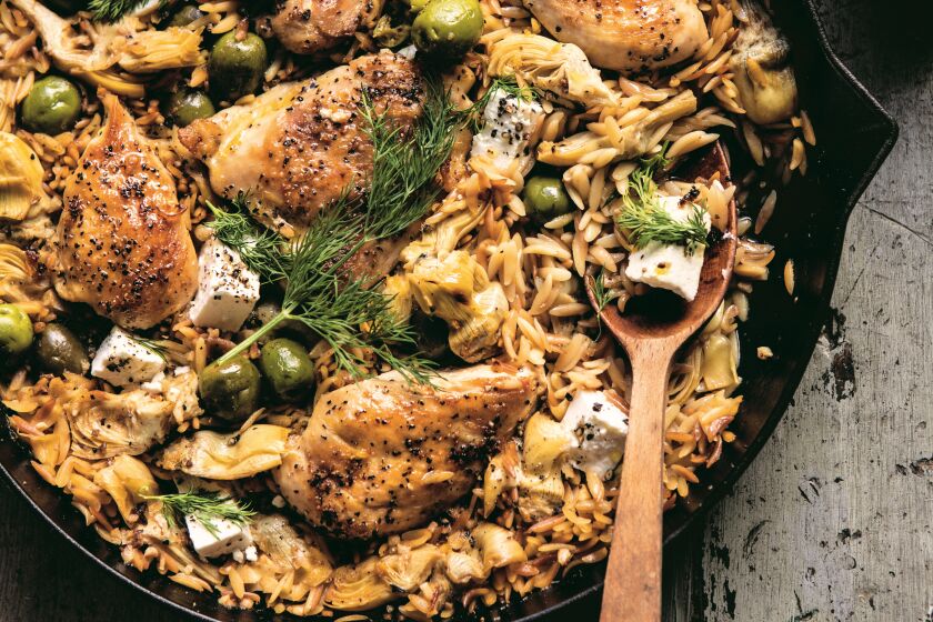 White Wine-Braised Chicken With Artichokes and Orzo from “Half Baked Harvest Super Simple”