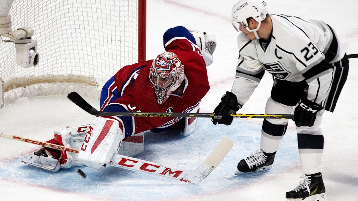 Dustin Brown (23) and the Kings will not have to face goaltender Carey Price when they play the Canadiens on Thursday night in Montreal.