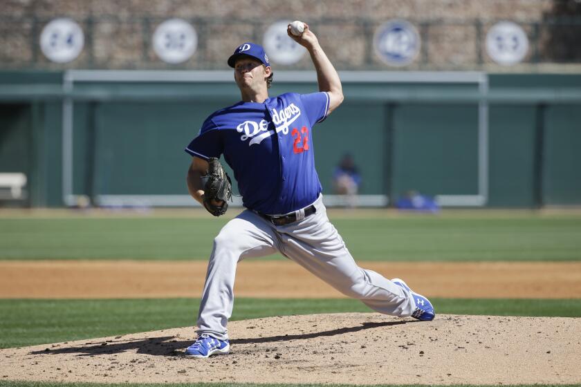 Dodgers starting pitcher Clayton Kershaw throws a pitch against the White Sox during a spring training game.