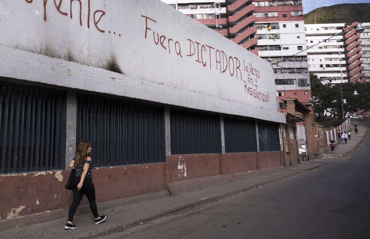 "Oust the dictator-La Vega is in resistance" reads graffiti in La Vega, an impoverished area of Caracas and a former stronghold of the Venezuelan leftist party.