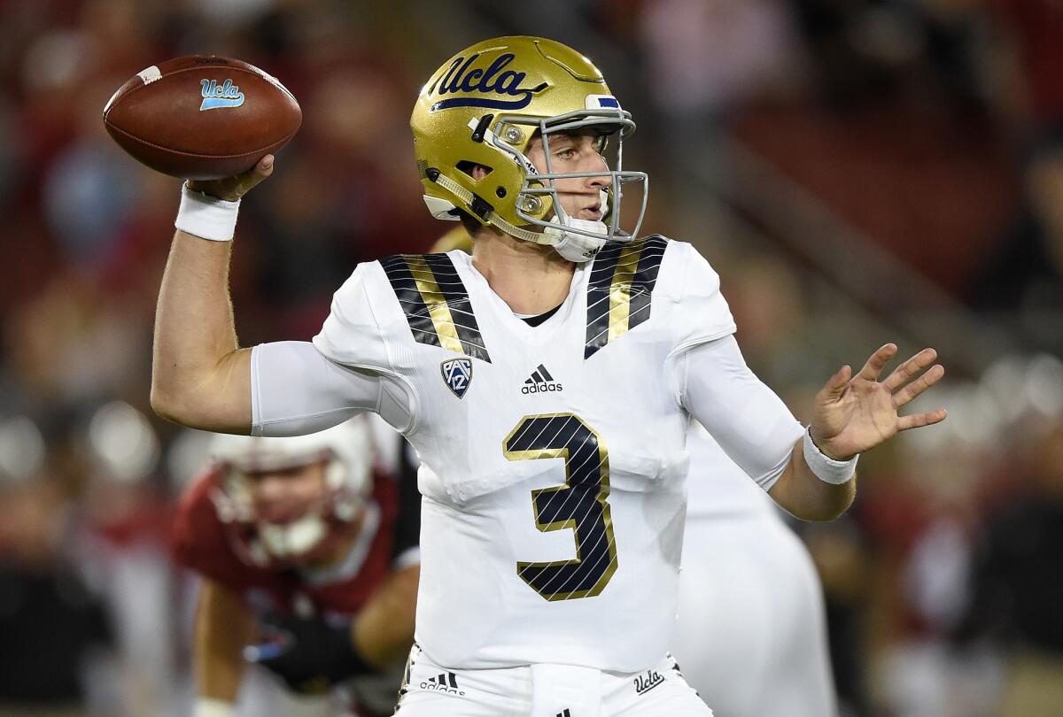 UCLA quarterback Josh Rosen looks to throws a pass against the Stanford Cardinal in the first quarter on Thursday.
