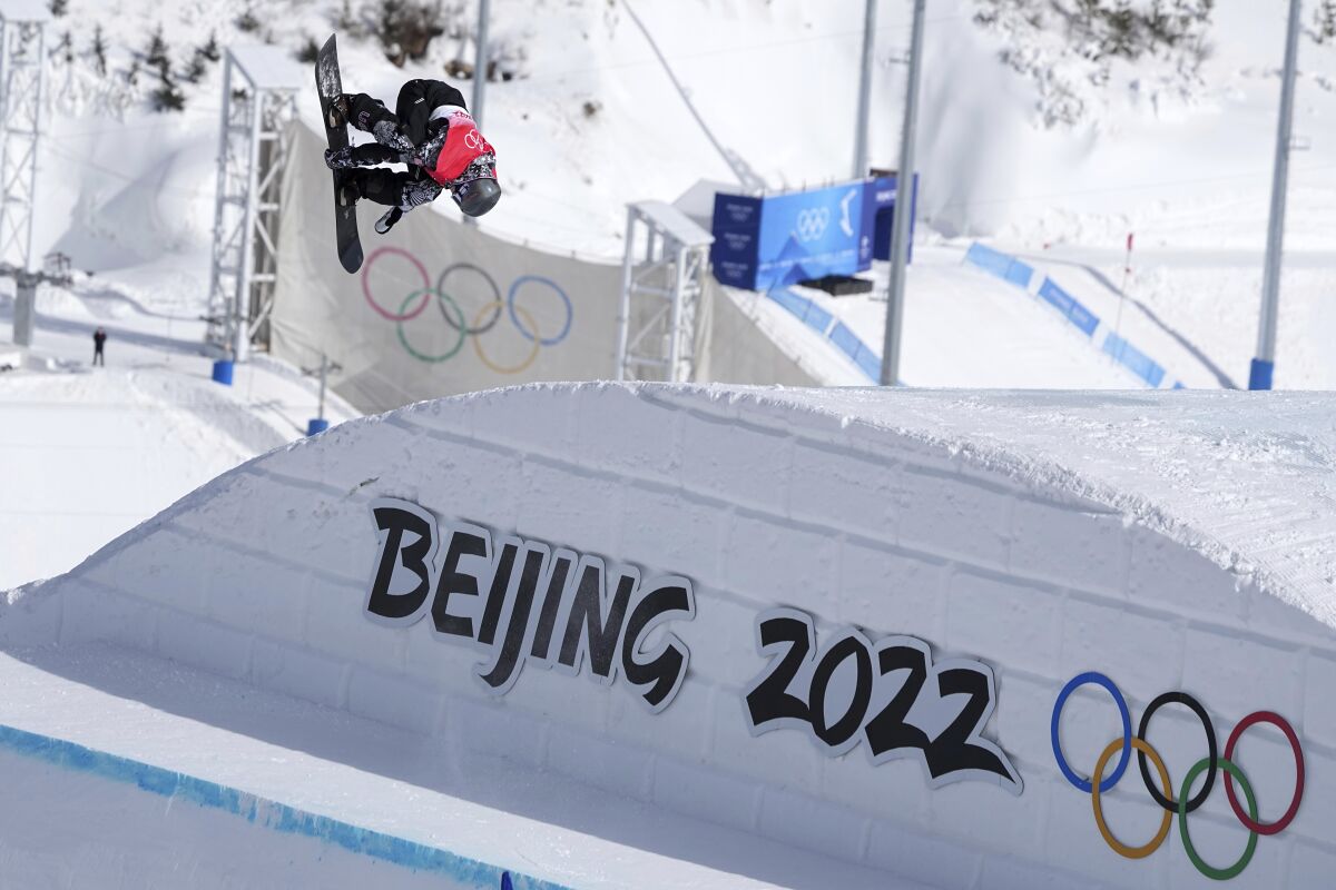 Red Gerard competes during the men's slopestyle finals at the Beijing Olympics on Monday.