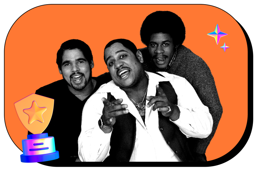 Portrait of the members of American hip hop group The Sugar Hill Gang.