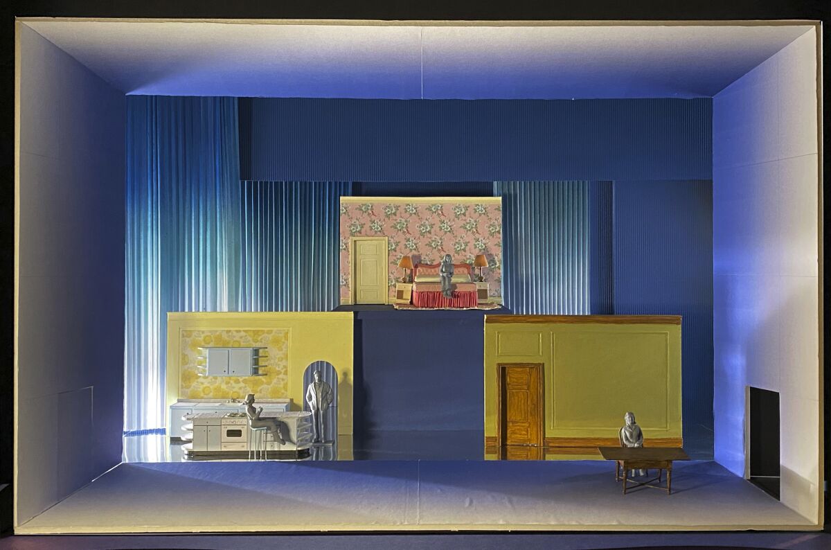 This artist rendering released by the Metropolitan Opera shows a set model by Tom Pye for Phelim McDermott's premiere production of Kevin Puts' "The Hours," which is among seven new stagings the company announced Wednesday for its 2022-23 season. (Metropolitan Opera via AP)