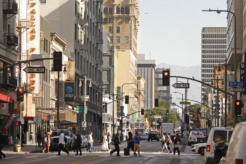 LOS ANGELES, CA - FEBRUARY 13, 2020 Councilman Jose Huizar has asked city officials to study a ban on private cars along a 1.5-mile stretch of South Broadway in downtown Los Angeles, between First and Twelfth Streets. (Al Seib / Los Angeles Times)