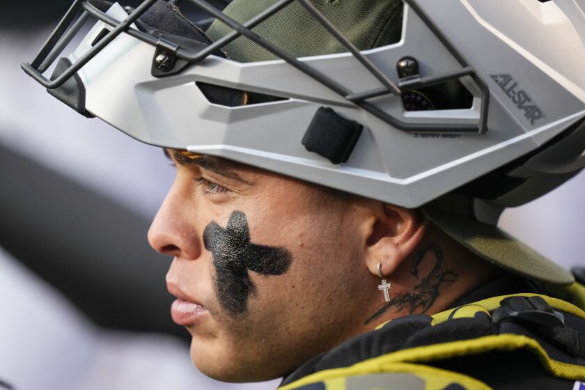 New York Mets catcher Francisco Alvarez waits for a baseball game against the Cleveland Guardians, Friday, May 19, 2023, in New York. (AP Photo/Frank Franklin II)