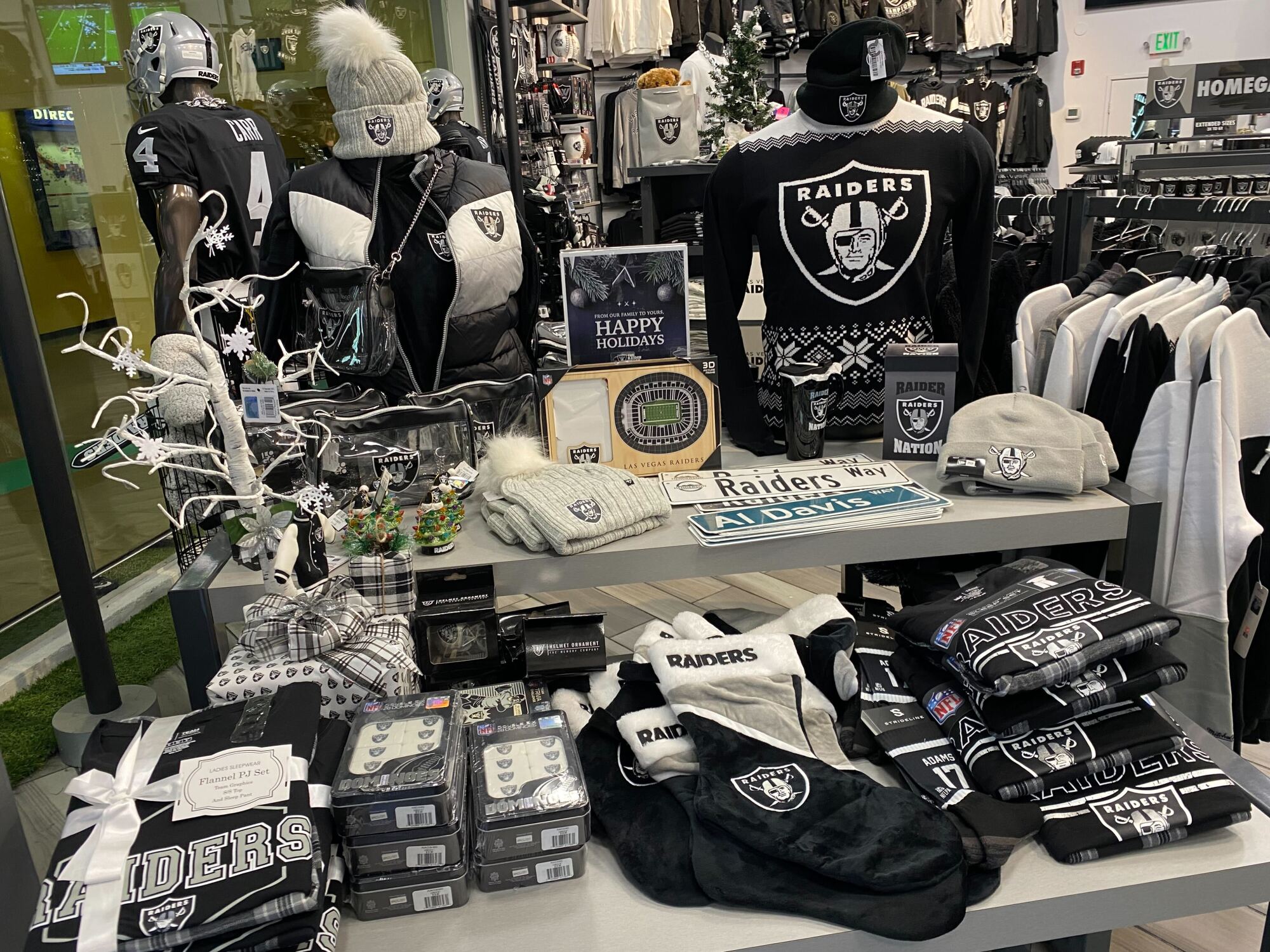 Items for sale at the Raider Image store at Universal CityWalk