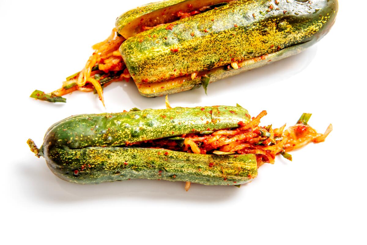 Oi-sobagi, or spicy stuffed cucumber kimchi