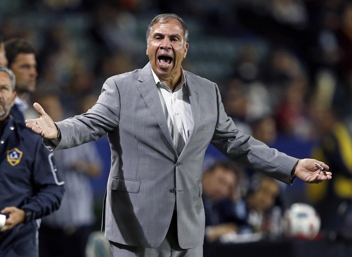 Bruce Arena coaches the Galaxy against Real Salt Lake on Oct. 26.