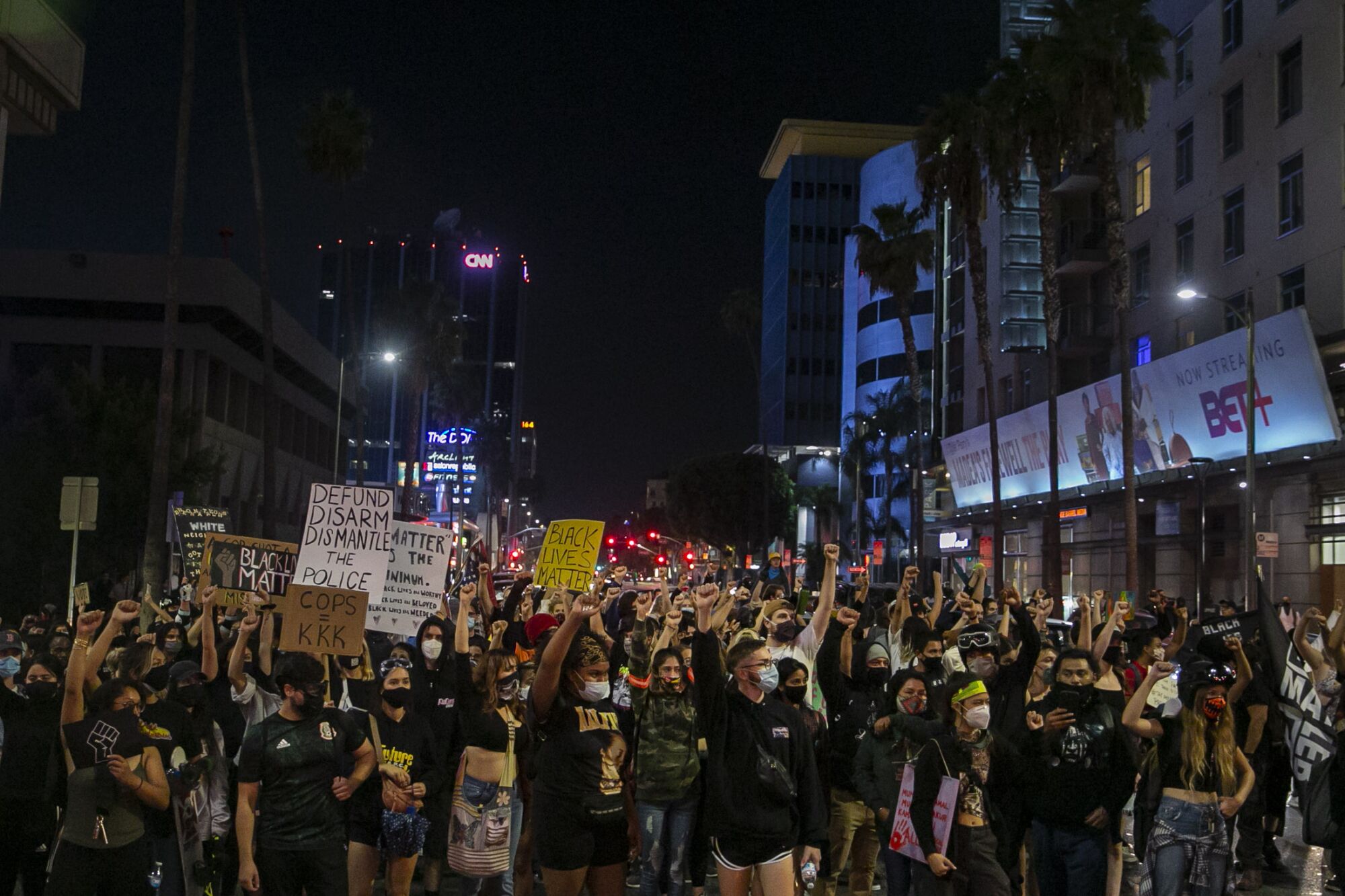 Protesters block Sunset Boulevard during a protest held for Breonna Taylor in Hollywood.