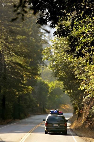 A car drives through the adjacent Pfeiffer Big Sur State Park. The park features redwoods, wildlife and a 61-room lodge.