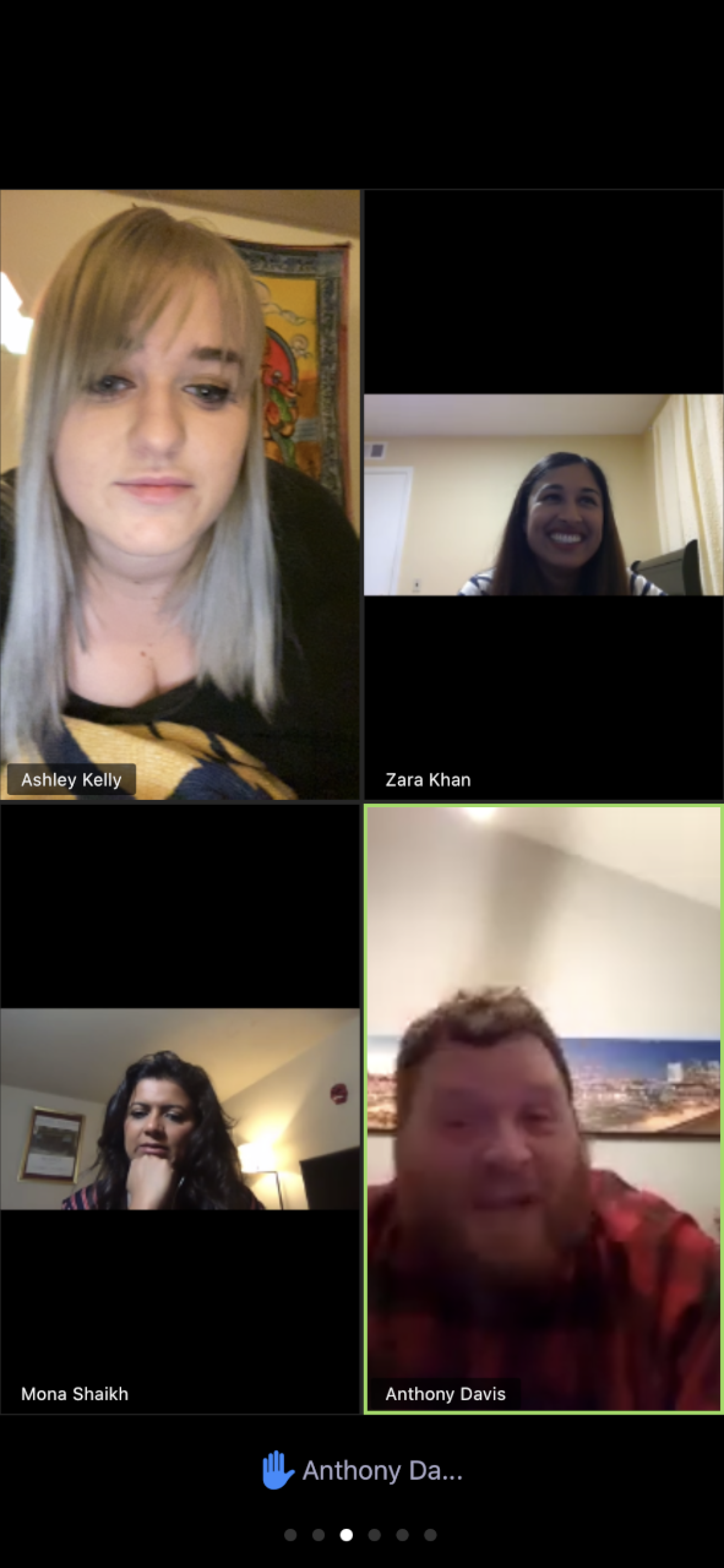 A screenshot from Ashley Kelly's Zoom as she participates in the "Combating Coronavirus" comedy livestream hosted by Zara Khan on March 20.