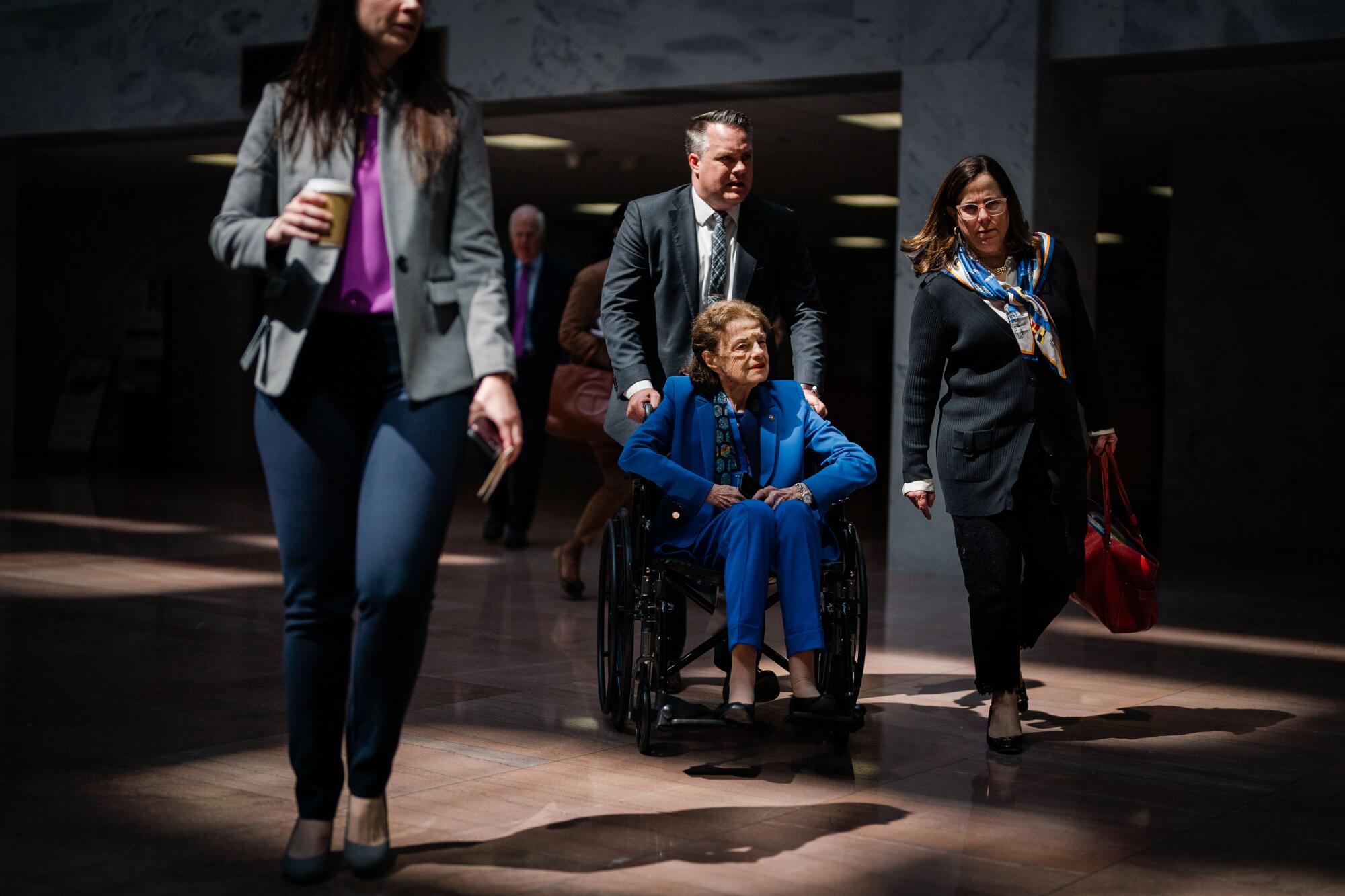 Sen. Dianne Feinstein heads to a meeting on May 18 in Washington.