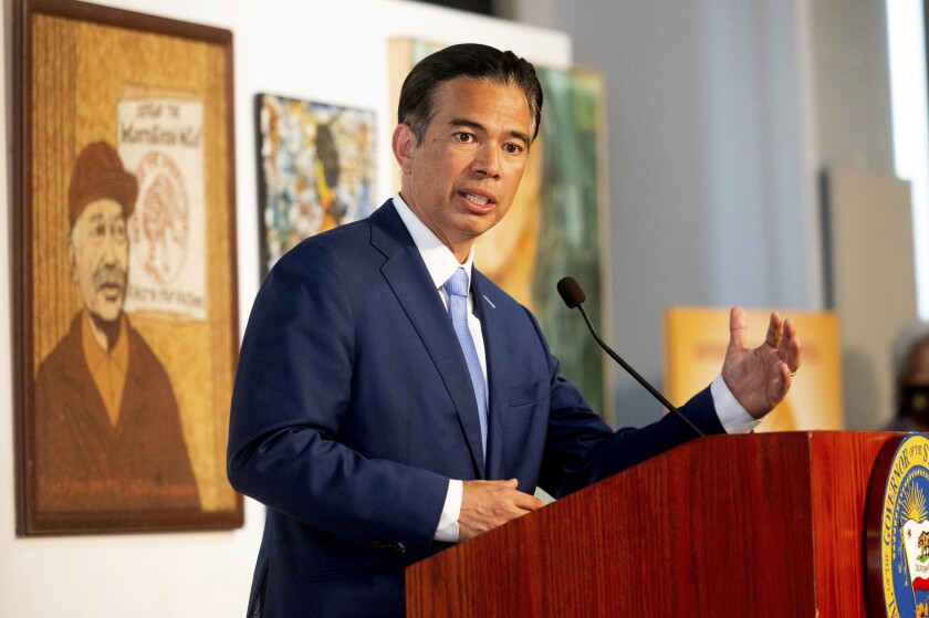 Rob Bonta speaks during a news conference on March 24.