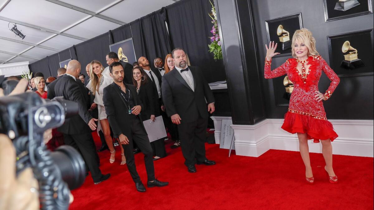 Dolly Parton during the arrivals at the 61st Grammy Awards.