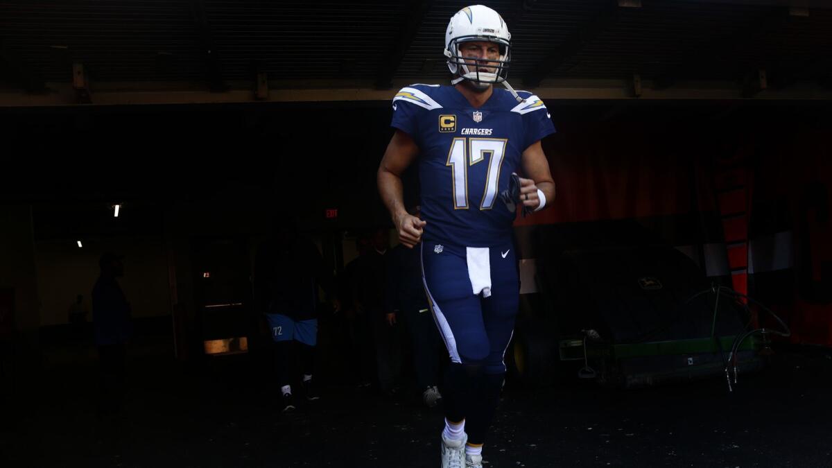 Chargers quarterback Philip Rivers has thrown 15 touchdowns and only three interceptions this season at 36.
