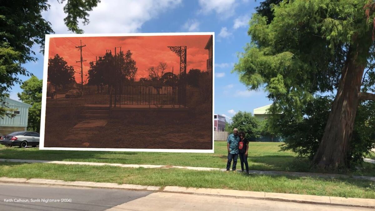 Keith Calhoun's "Sunlit Nightmare," an AR artwork in "Battlegrounds," addresses gentrification.