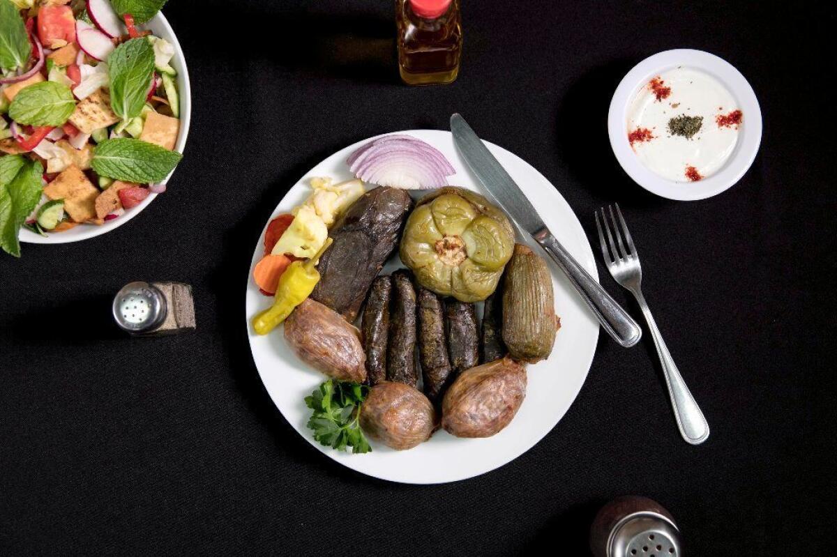 Dolma platter and fattoush salad at Akkad.