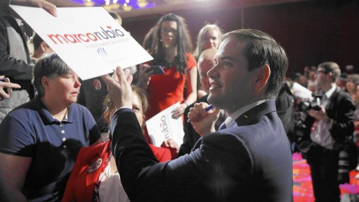 Republican presidential candidate Marco Rubio campaigns in Reno on Feb. 22.