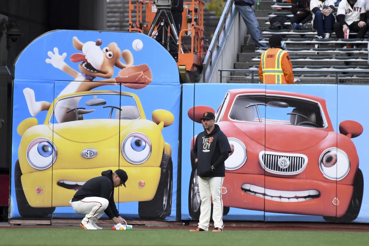 The Chevron advertisement on the left-field wall at Oracle Park in San Francisco, seen in 2021.