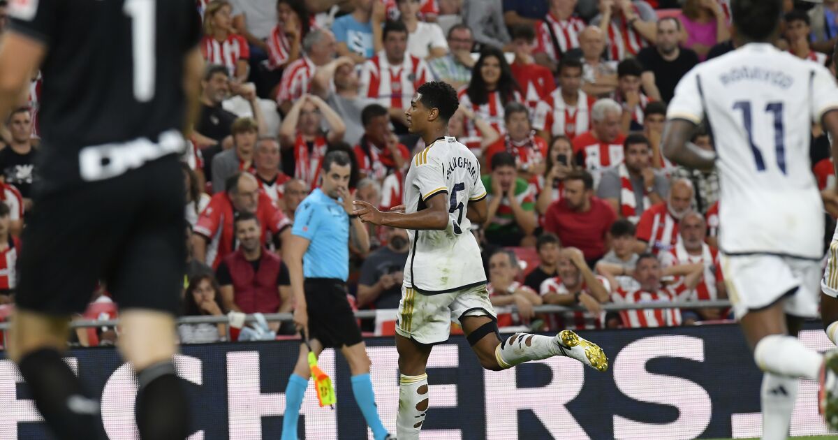 Jude Bellingham marca en su debut con el Real Madrid en la victoria por 2-0 sobre el Athletic de Bilbao.  Militao se tuerce la rodilla