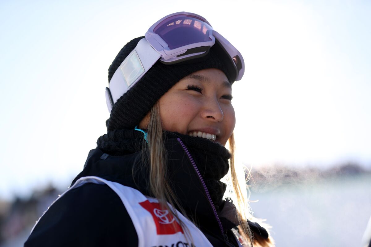 Chloe Kim smiles during an interview