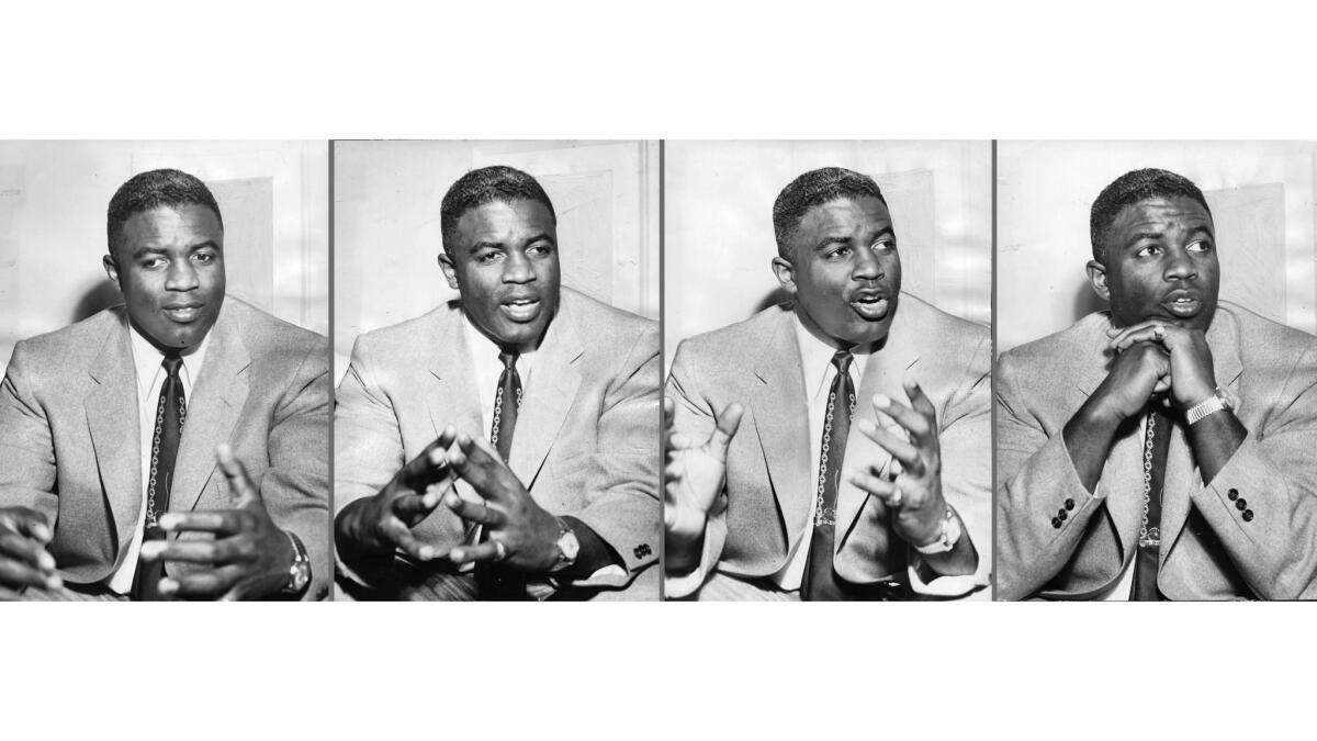 Feb. 15, 1954: Photos of Brooklyn Dodger Jackie Robinson during an interview with the Los Angeles Times.